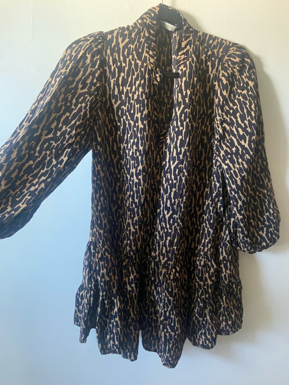 Zara Black and Tan Printed Puff-Sleeve Jacket